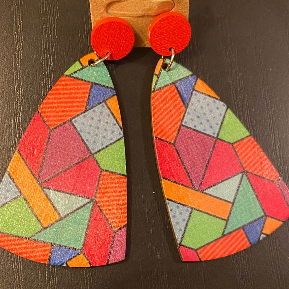 Geometric Mosaic Drop Earrings | Colorful Artcore Style